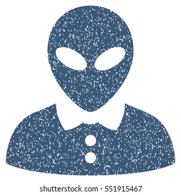 Alien Female grainy textured icon for overlay watermark stamps. Flat symbol with unclean texture. Dotted vector blue ink rubber seal stamp with grunge design on a white background.