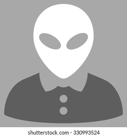 Alien Female vector icon. Style is flat bicolor dark gray and white symbol, rounded angles, silver background.