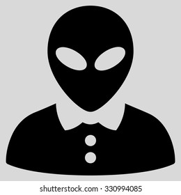 Alien Female vector icon. Style is flat black symbol, rounded angles, light gray background.
