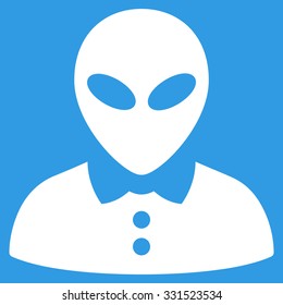 Alien Female vector icon. Style is flat white symbol, rounded angles, blue background.