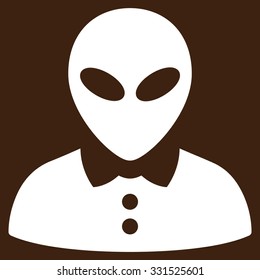 Alien Female vector icon. Style is flat white symbol, rounded angles, brown background.