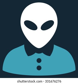 Alien Female vector icon. Style is flat bicolor blue and white symbol, rounded angles, dark blue background.