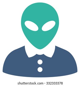 Alien Female vector icon. Style is flat bicolor cobalt and cyan symbol, rounded angles, white background.