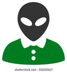 Alien Female vector icon. Style is flat bicolor green and gray symbol, rounded angles, white background.