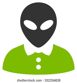 Alien Female vector icon. Style is flat bicolor eco green and gray symbol, rounded angles, white background.