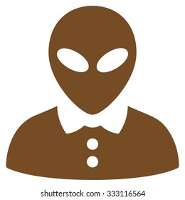 Alien Female vector icon. Style is flat brown symbol, rounded angles, white background.