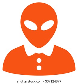 Alien Female vector icon. Style is flat orange symbol, rounded angles, white background.