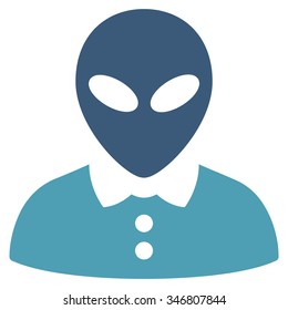 Alien Female vector icon. Style is flat bicolor cyan and blue symbol, rounded angles, white background.