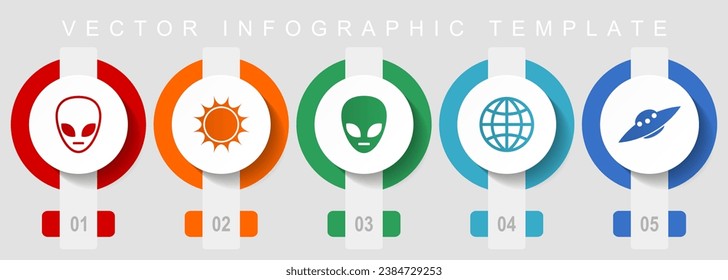 Alien flat design icon set, miscellaneous icons such as star, ufo, space ship and globe, vector infographic template, web buttons collection