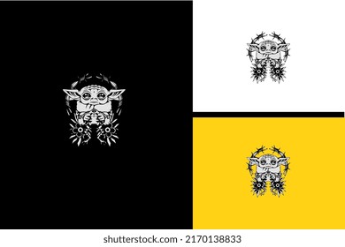 vectores extraterrestre y floral de negro y blanco