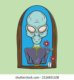 Alien with flower at the windows
