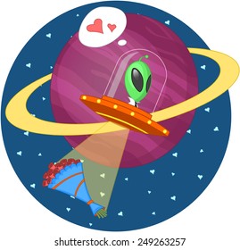 Alien and flowers. Vector illustration.