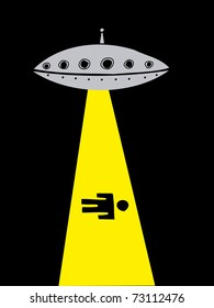 Alien flying saucer abducting a man