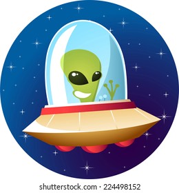 Alien flying saucer vector cartoon illustration