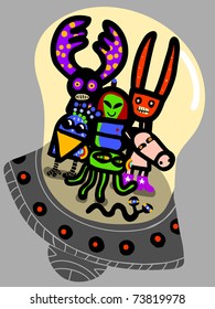 Alien flying saucer with visitors