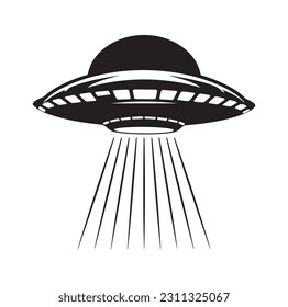 Alien-Fliegen mit ufo-Cartoon Vektorsymbol-Illustration, Vintage extraterrestriert-Konzept, Alien Silhouette