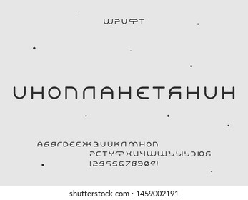 Alien font. Cyrillic vector alphabet letters and numbers. Typeface design. Typography Graphic
