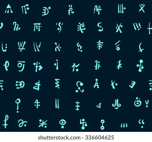 alien form hieroglyphics font, seamless pattern