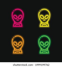 Alien four color glowing neon vector icon
