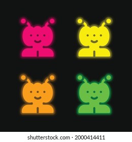 Icono de vector de neón brillante de cuatro colores Alien