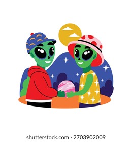 Alien Friends Flat Vector Illustration EPS 10 File