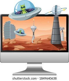 Alien galaxy background on computer screen illustration