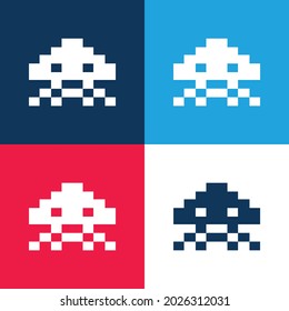 Alien Of Game blue and red four color minimal icon set
