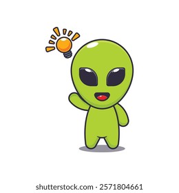 alien get an idea. mascot cartoon character vector illustration. design element for poster, brochure, web, mascot, sticker, logo and icon.