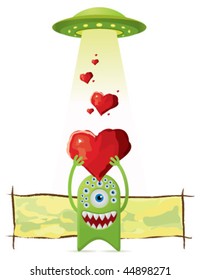 Alien gives a love to UFO