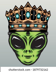 Alien with gold crown. Premium vector