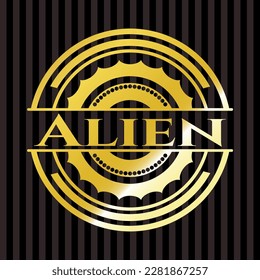 Alien golden emblem or badge. Vector Illustration. Detailed. 
