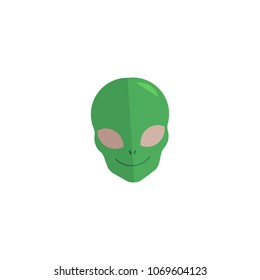 Alien green face icon. Extraterrestrial creature, et invader head. Space cosmic fantastic monster, futuristic humanoid head smiling. Science fiction element. Vector flat isolated illustration