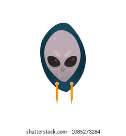 Alien green face icon. Extraterrestrial creature, et invader head. Space cosmic fantastic monster, futuristic humanoid head smiling. Science fiction element. Vector cartoon isolated illustration