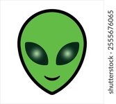 Alien green head isolated on white background vector illustration. Extraterrestrial trendy alien face with shining eyes or Alien abduction head symbol line art vector icon for apps and websites.