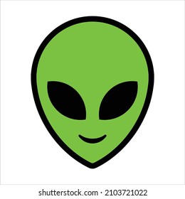Alien green head isolated on white background vector illustration. Extraterrestrial alien face or head symbol line art vector icon for apps and websites.
