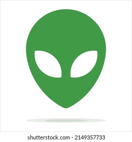 Alien green head isolated on white background with shadow, vector illustration. Extraterrestrial alien face or head symbol line art vector icon for apps and websites.