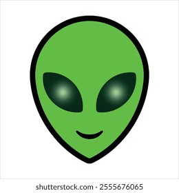 Alien green head isolated on white background vector illustration. Extraterrestrial trendy alien face with shining eyes or Alien abduction head symbol line art vector icon for apps and websites.