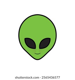 Alien green head isolated on white background vector illustration. Extraterrestrial alien face or head symbol line art vector icon for app and website