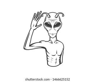 Alien with Greeting Hand Gesture