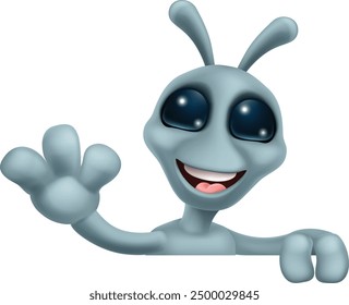 An alien grey or gray fun cartoon character mascot