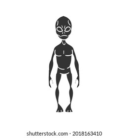 Alien Grey Icon Silhouette Illustration. UFO Space Vector Graphic Pictogram Symbol Clip Art. Doodle Sketch Black Sign.