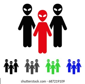 Alien Group flat vector pictograph. Colored alien group gray, black, blue, green pictogram versions. Flat icon style for web design.