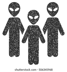 Alien Group grainy textured icon for overlay watermark stamps. Flat symbol with dust texture. Dotted vector gray ink rubber seal stamp with grunge design on a white background.
