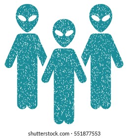 Alien Group grainy textured icon for overlay watermark stamps. Flat symbol with dust texture. Dotted vector soft blue ink rubber seal stamp with grunge design on a white background.