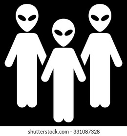 Alien Group vector icon. Style is flat white symbol, rounded angles, black background.