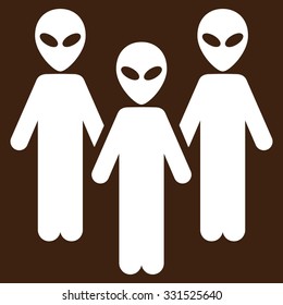 Alien Group vector icon. Style is flat white symbol, rounded angles, brown background.