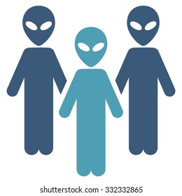 Alien Group vector icon. Style is flat bicolor cyan and blue symbol, rounded angles, white background.