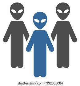 Alien Group vector icon. Style is flat bicolor cobalt and gray symbol, rounded angles, white background.