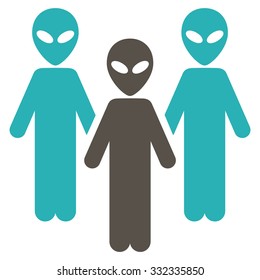 Alien Group vector icon. Style is flat bicolor grey and cyan symbol, rounded angles, white background.