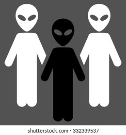 Alien Group vector icon. Style is flat bicolor black and white symbol, rounded angles, gray background.